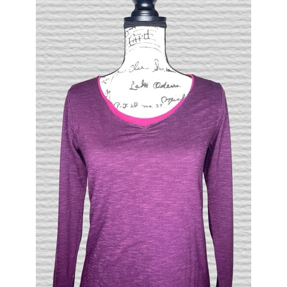 Horny Toad Organic Cotton Midi Dress Size MED Burgundy Double Layer Stretch Raw - Picture 2 of 8